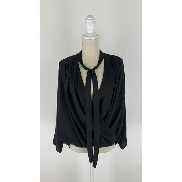 Mango MNG Black Tie Blouse Top Womens Small Size 4 Long Sleeve New - Picture 4 of 11